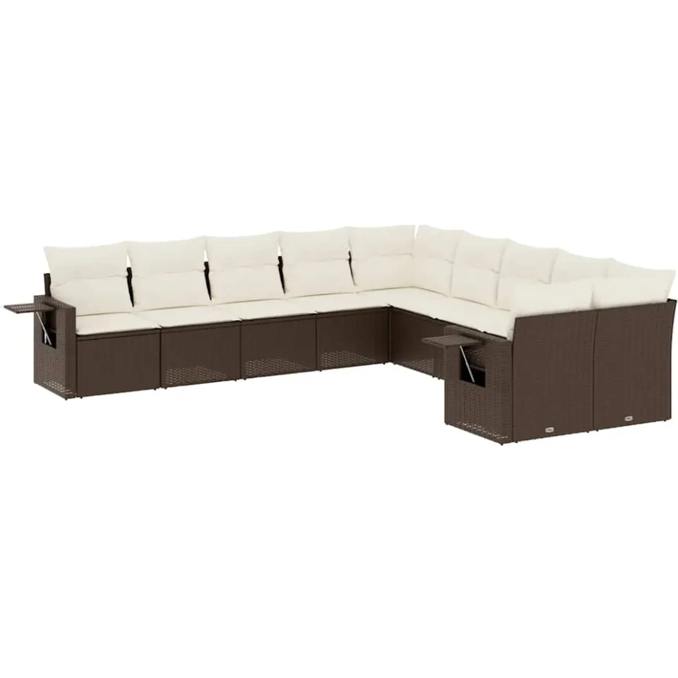 vidaXL 10-delige Loungeset met kussens poly rattan bruin, foto 3