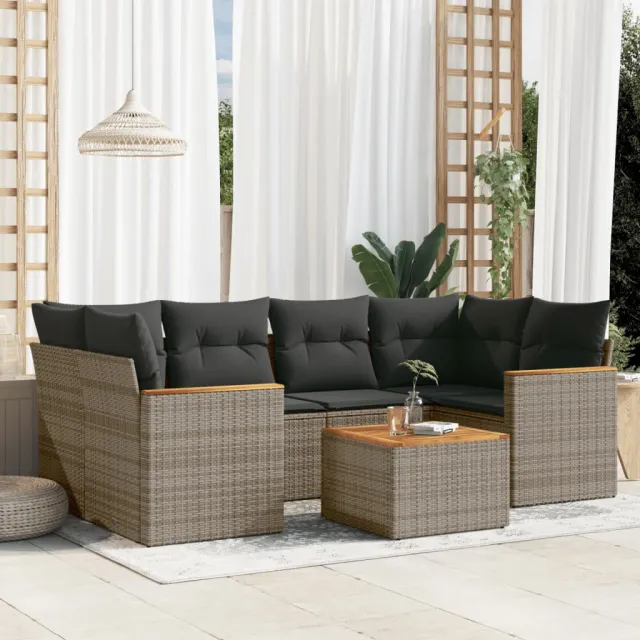 vidaXL 7-delige tuinbankset met kussens, grijs polyrotan, foto 2