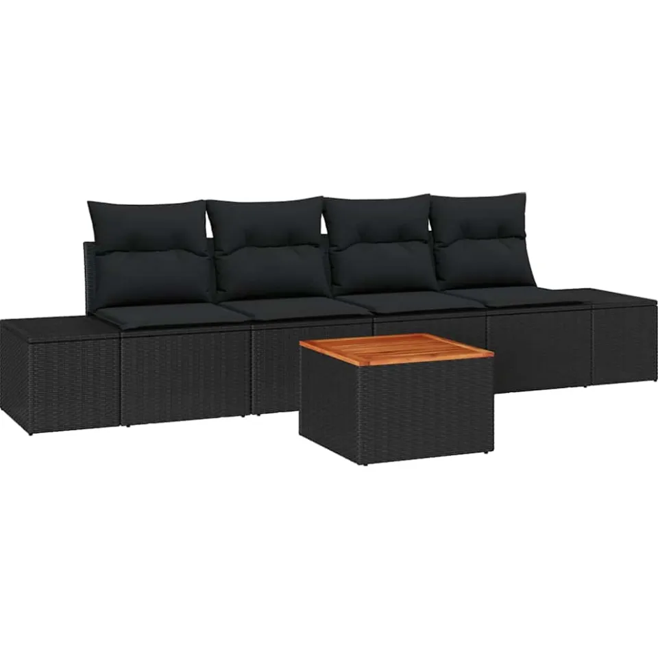 vidaXL Tuinbankenset 5 st Zwart poly rattan