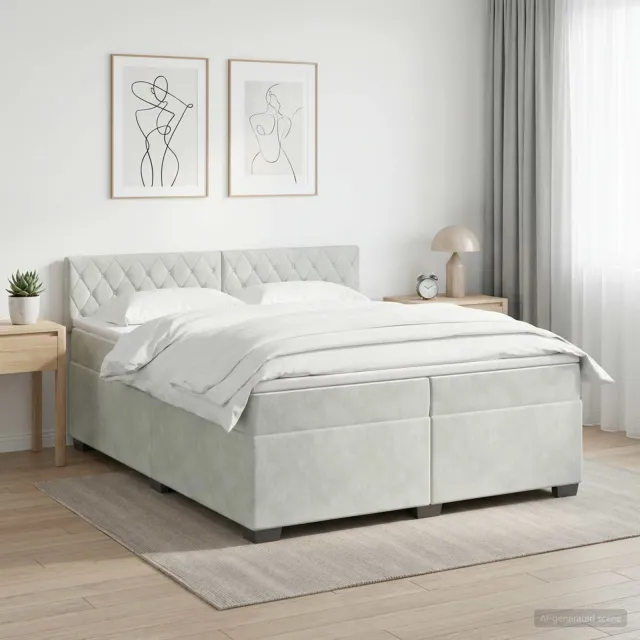 vidaXL Boxspring Bed met Matras en LED Lichtgrijs 200 x 200 cm fluweel
