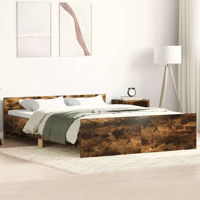 vidaXL Bedframe met hoofd- en voeteneinde gerookt eiken 140x200 cm Bruin