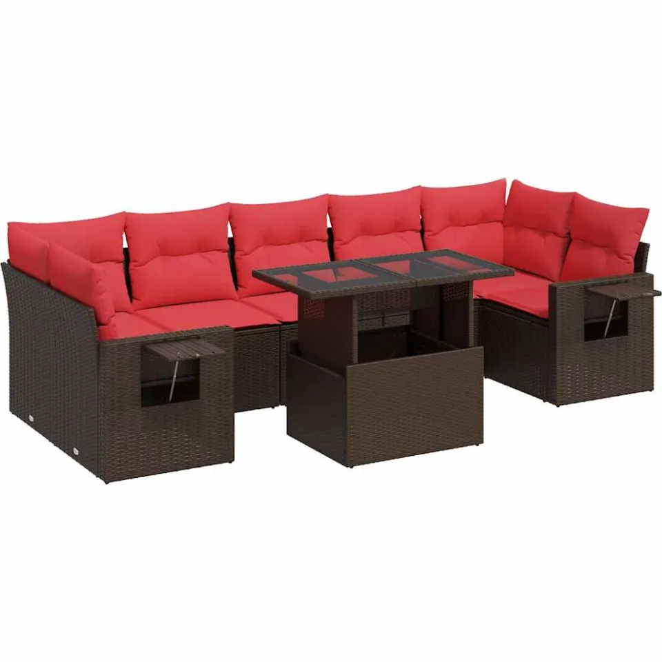 vidaXL 8-delige Loungeset met kussens poly rattan acacia bruin, foto 3