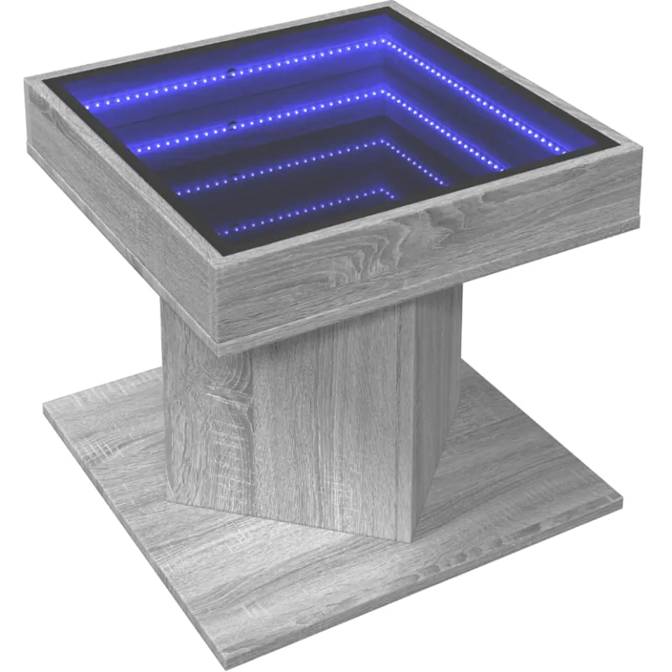 vidaXL Salontafel met LED 50x50x45 cm bewerkt hout grijs sonoma eiken