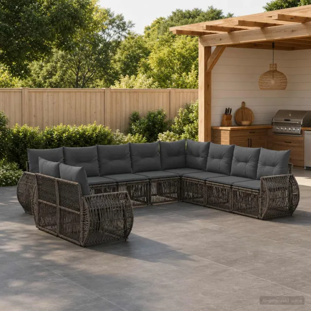 vidaXL Tuinbankenset 10 st Grijs en Donkergrijs poly rattan, foto 2