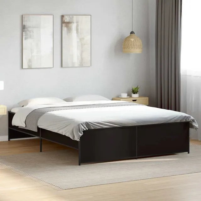 vidaXL Bedframe bewerkt hout metaal zwart 140x200 cm