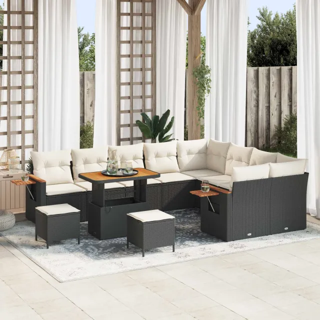 vidaXL Tuinbankenset 12 st Zwart poly rattan, foto 2