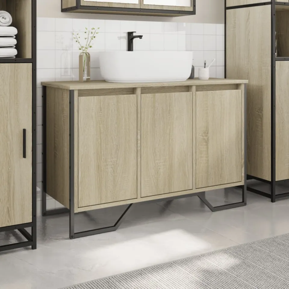 vidaXL Wastafelkast 91x35x60 cm bewerkt hout sonoma eikenkleurig, foto 3
