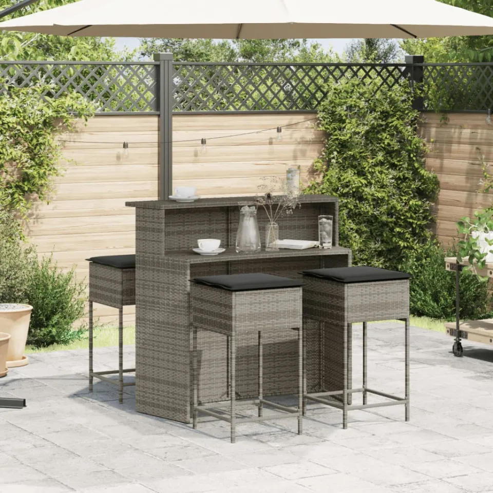 vidaXL 5-delige Tuinbarset met kussens poly rattan grijs, foto 2