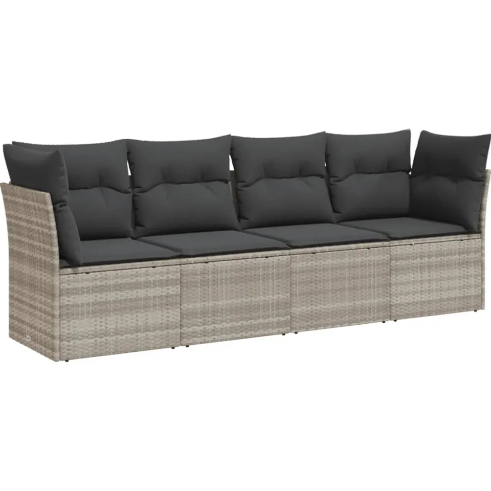 vidaXL 4-delige Loungeset met kussens poly rattan lichtgrijs grijs, foto 3