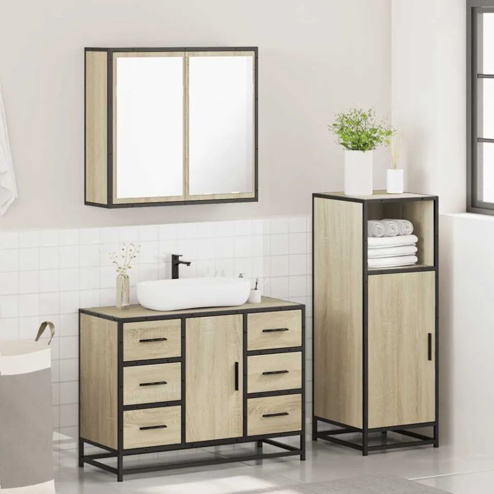 vidaXL 3-delige Badkamermeubelset bewerkt hout sonoma eikenkleurig, foto 4