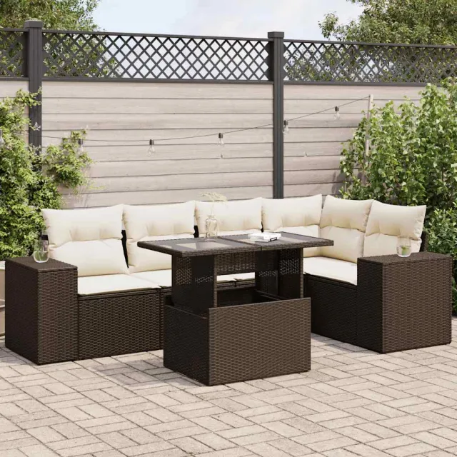 vidaXL 6-delige Loungeset met kussens poly rattan bruin, foto 2
