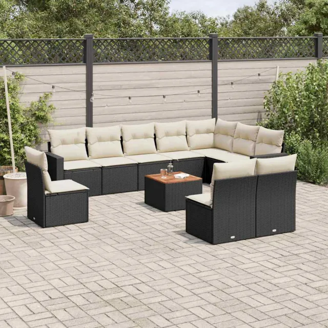 vidaXL 11-delige Loungeset met kussens poly rattan zwart, foto 2