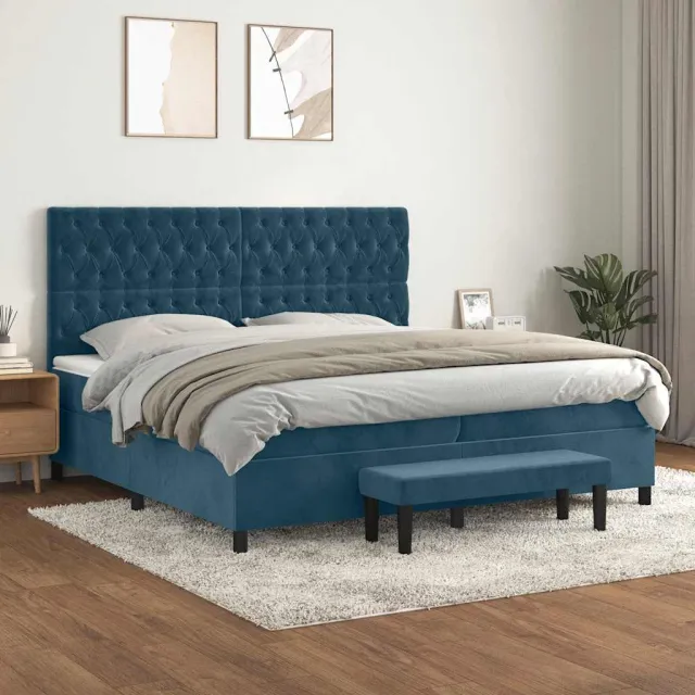 vidaXL Boxspring met matras fluweel donkerblauw 200x200 cm blauw