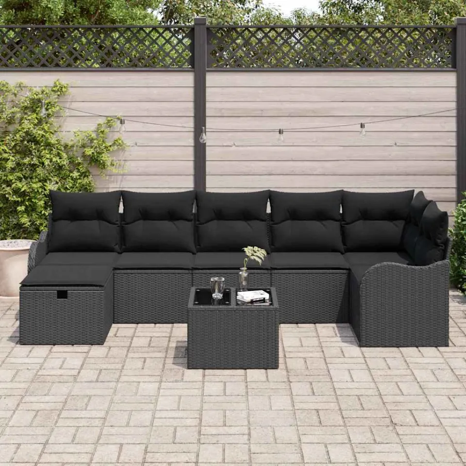 vidaXL Tuin Sofa Set 8 st Poly riet zwart, foto 3
