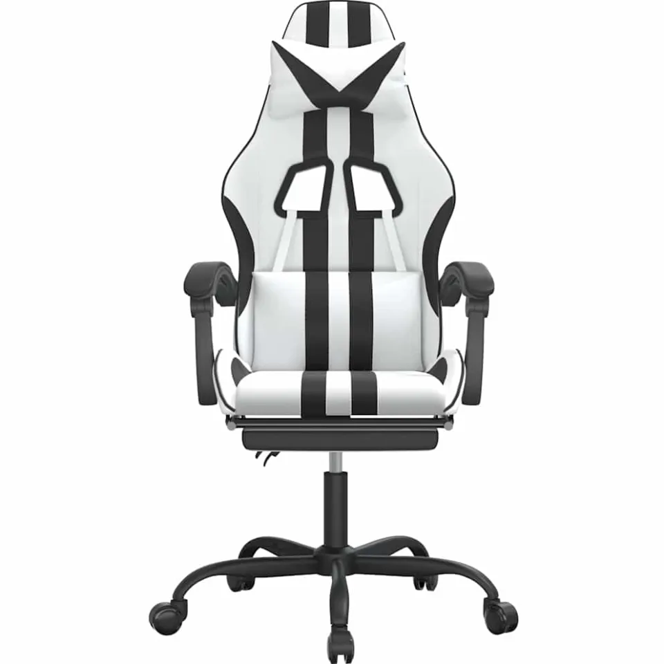vidaXL Gamestoel draaibaar met voetensteun kunstleer zwart en wit
