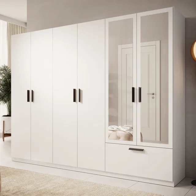 MEUBELLA Kledingkast Lillian - Wit - 270 cm - Met spiegel