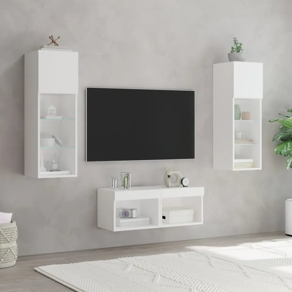 vidaXL 4-delige tv-wandmeubelset met LED-verlichting wit, foto 2