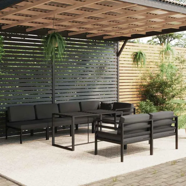vidaXL 8-delige Loungeset met kussens aluminium antracietkleurig, foto 2