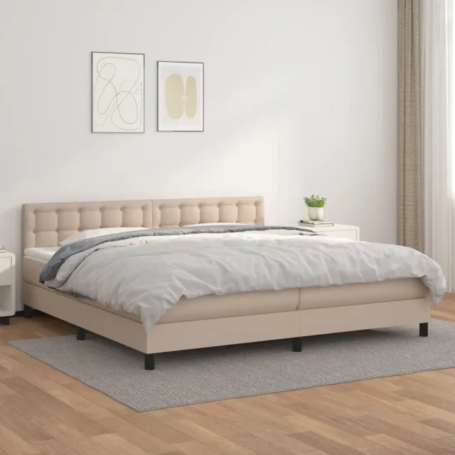 vidaXL Boxspring met matras kunstleer cappuccinokleurig 200x200 cm bruin