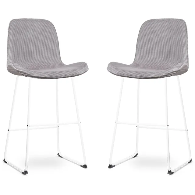 Nolon Nino-Fé Barkrukken Set van 2 Ribstof Warm Grijs - Wit Onderstel - 75 cm - Barstoel - met Rugleuning - Stof - Keuken Rib - Warmgrijs - Wit onderstel