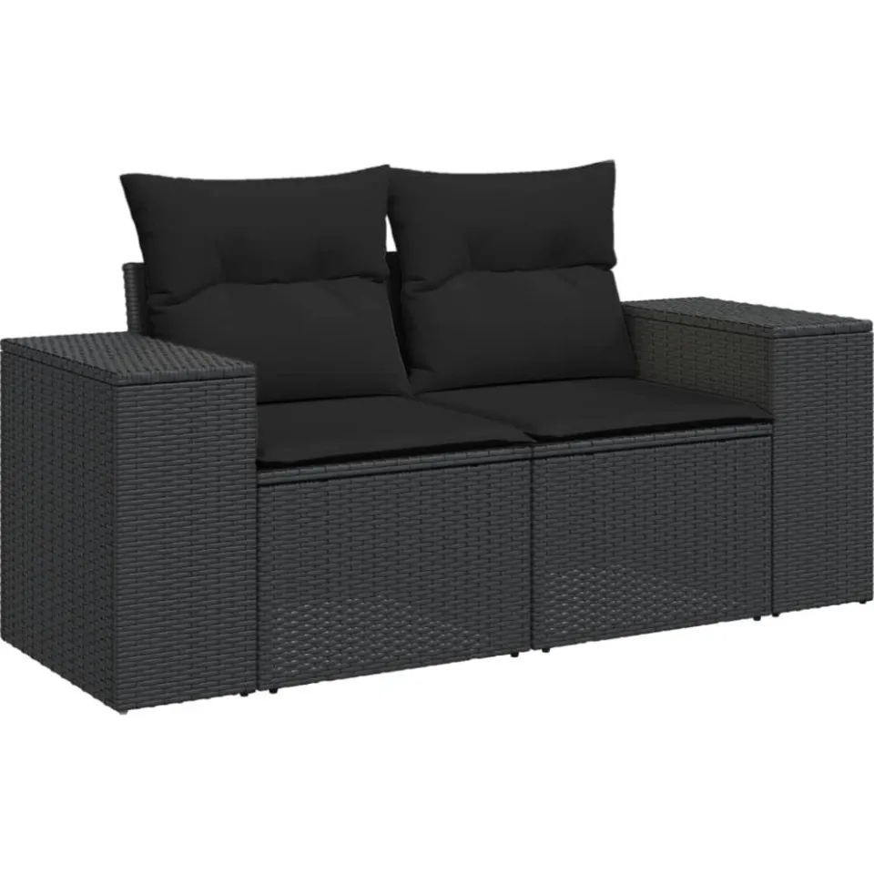 vidaXL 8-delige Loungeset met kussens poly rattan zwart