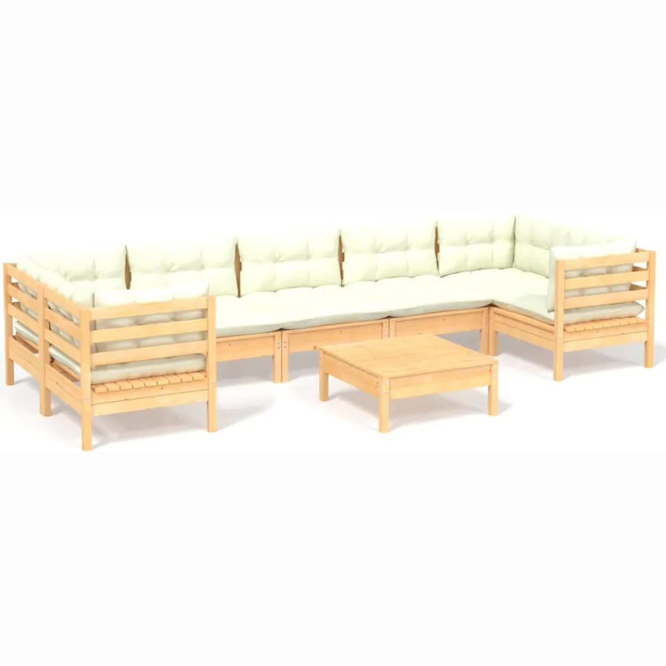 vidaXL 8-delige Loungeset met crèmekleurige kussens grenenhout, foto 3