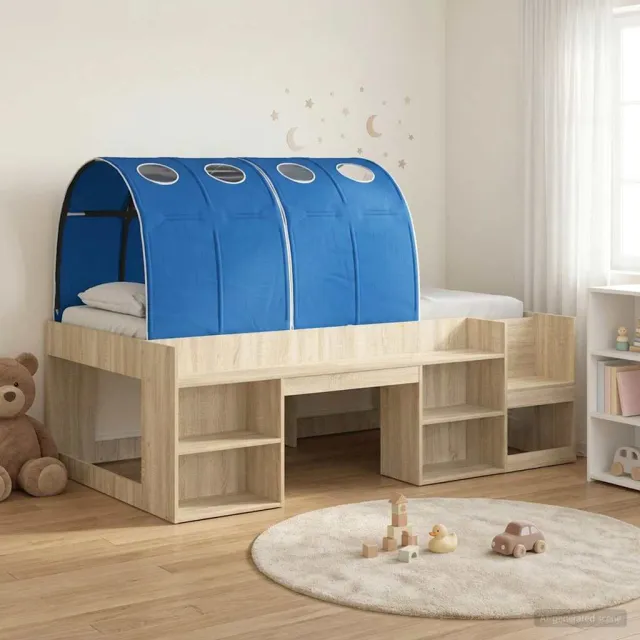 vidaXL Bedframe met tunnel 3 st Sonoma eiken en blauw Bewerkt hout Bruin