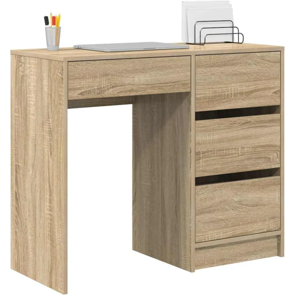 vidaXL Bureau Sonoma Eiken 90 x 37,5 x 75 cm Bewerkt hout Bruin