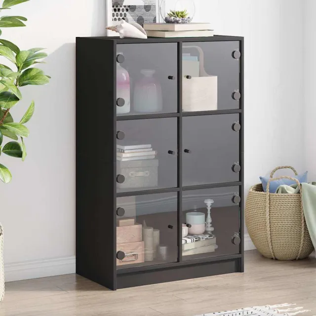 vidaXL Hoge kast met deuren 68x37x109 cm bewerkt hout zwart, foto 2