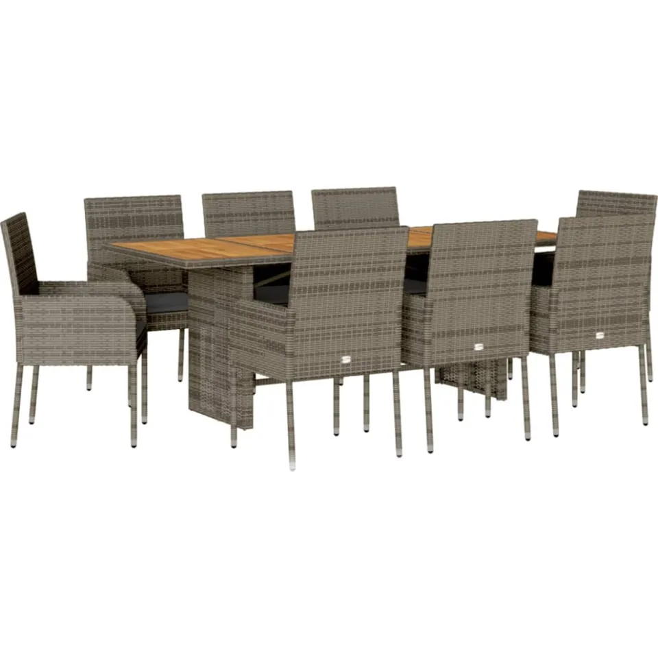 vidaXL 9-delige Tuinset met kussens poly rattan grijs, foto 3