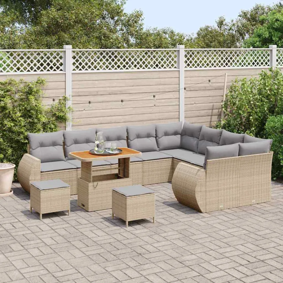 vidaXL Tuinbankenset 12 st Beige poly rattan, foto 3