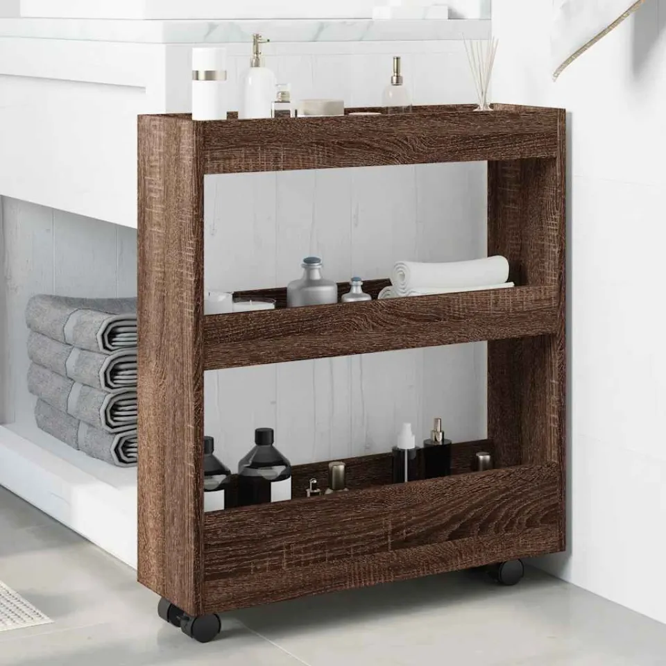 vidaXL Opbergtrolley smal 3-laags bewerkt hout bruin eikenkleurig, foto 3