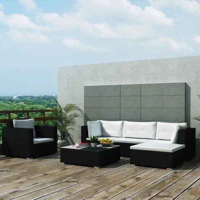 vidaXL 6-delige Loungeset met kussens poly rattan zwart, foto 2