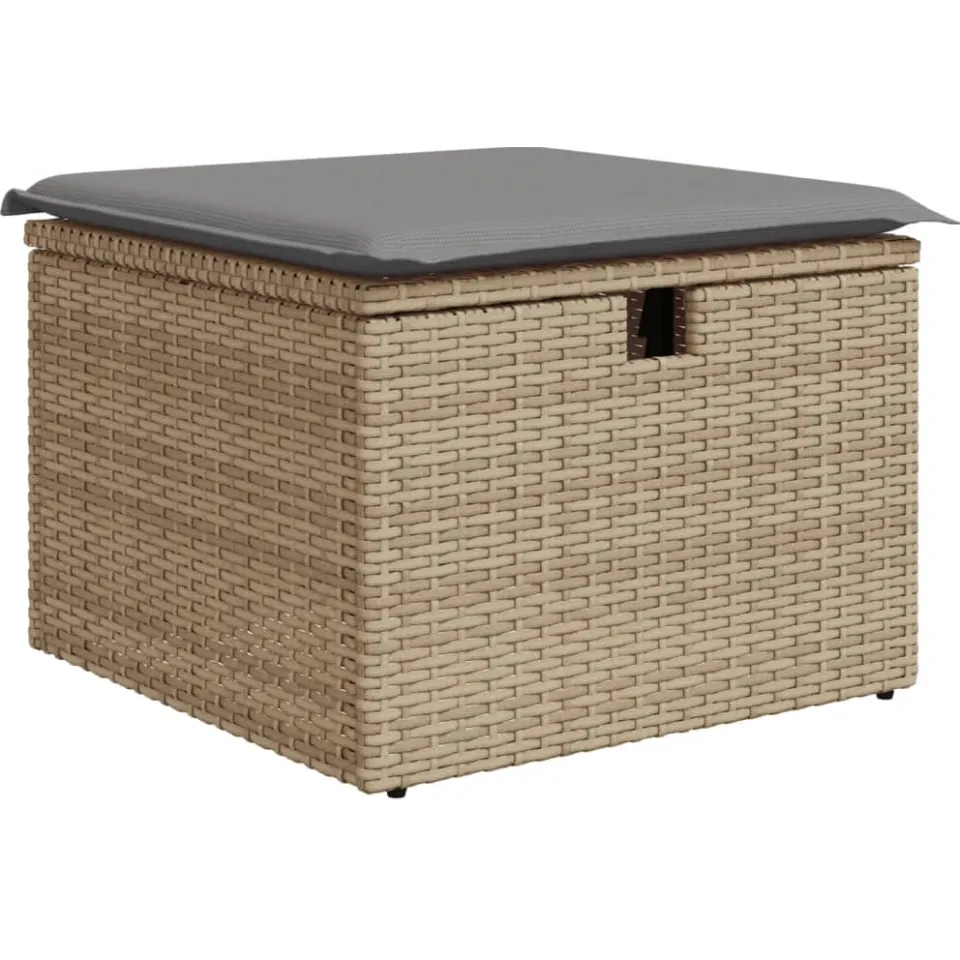 vidaXL Tuinkruk met kussen 55x55x37 cm poly rattan beige