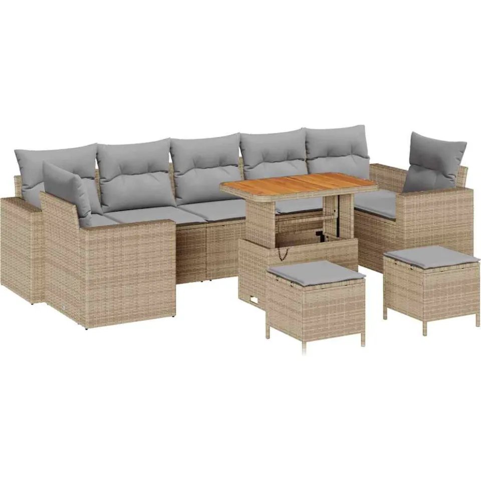 vidaXL Tuinbankenset 10 st Beige poly rattan, foto 4