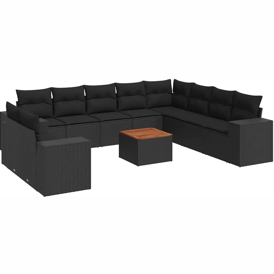 vidaXL 11-delige Loungeset met kussens poly rattan zwart, foto 3