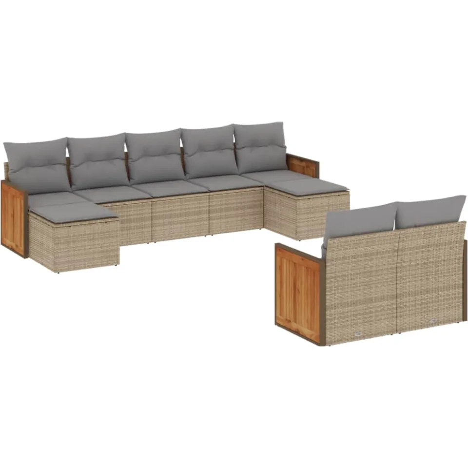 vidaXL 9-delige Loungeset met kussens poly rattan beige, foto 3