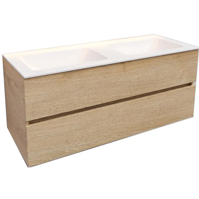 Boss & Wessing Badkamermeubel Solid Surface BWS Oslo 120x46 cm Midden Wood Washed Oak (met 1 kraangat) Houtlook