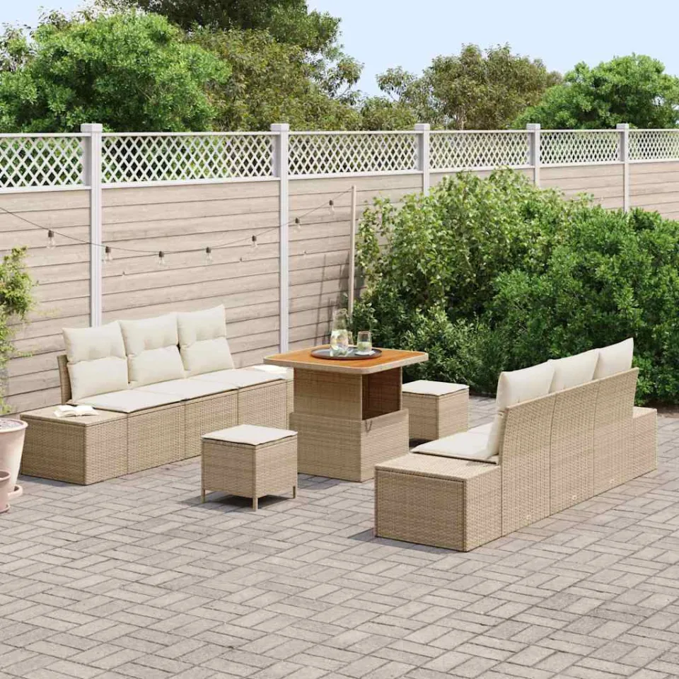 vidaXL Tuinbankenset 9 st Beige poly rattan, foto 3