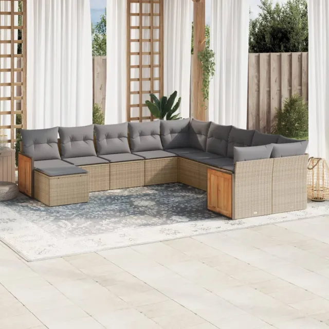 vidaXL 11-delige Tuinset met kussens poly rattan beige, foto 2