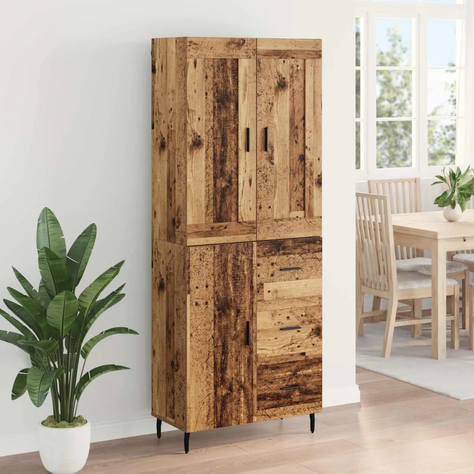 vidaXL Hoge kast 2 st Oudhout 69,5 x 34 x 180 cm Bewerkt hout bruin, foto 3