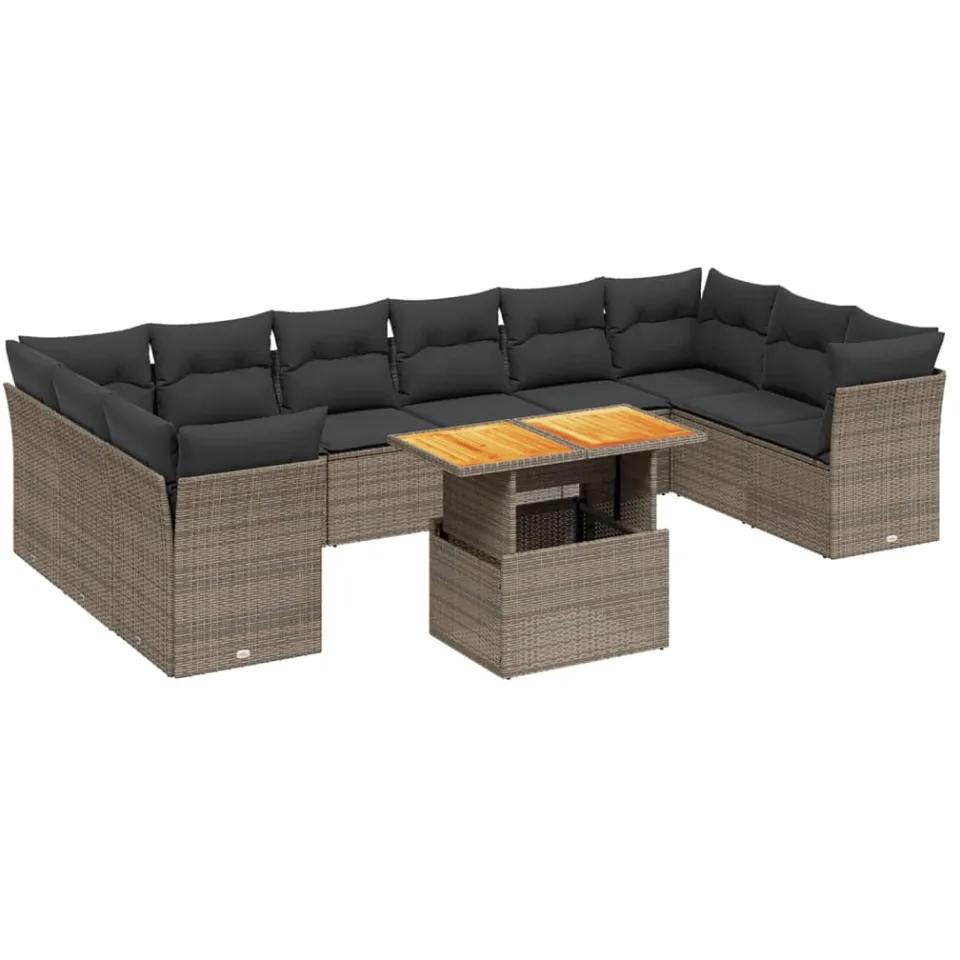 vidaXL 11-delige Loungeset met kussens poly rattan grijs