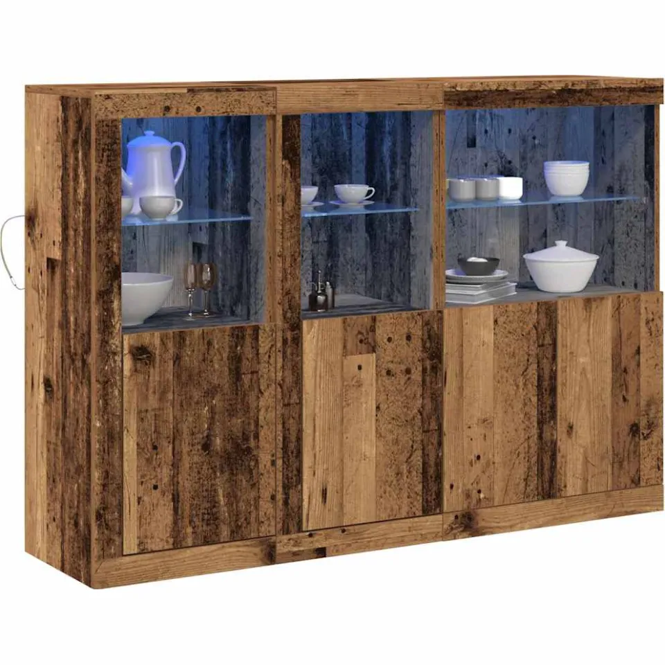 vidaXL LED Sideboard Oud hout 142,5 x 37 x 100 cm Bewerkt hout bruin, foto 3
