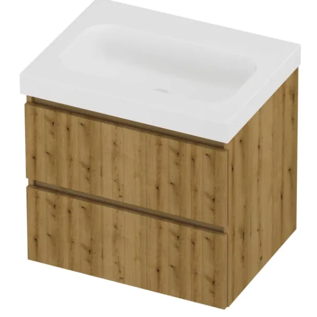 Proline Haga Badmeubelset Polystone Mezza Zonder Kraangat 60x46x58 cm Mat White Urban Oak Eiken