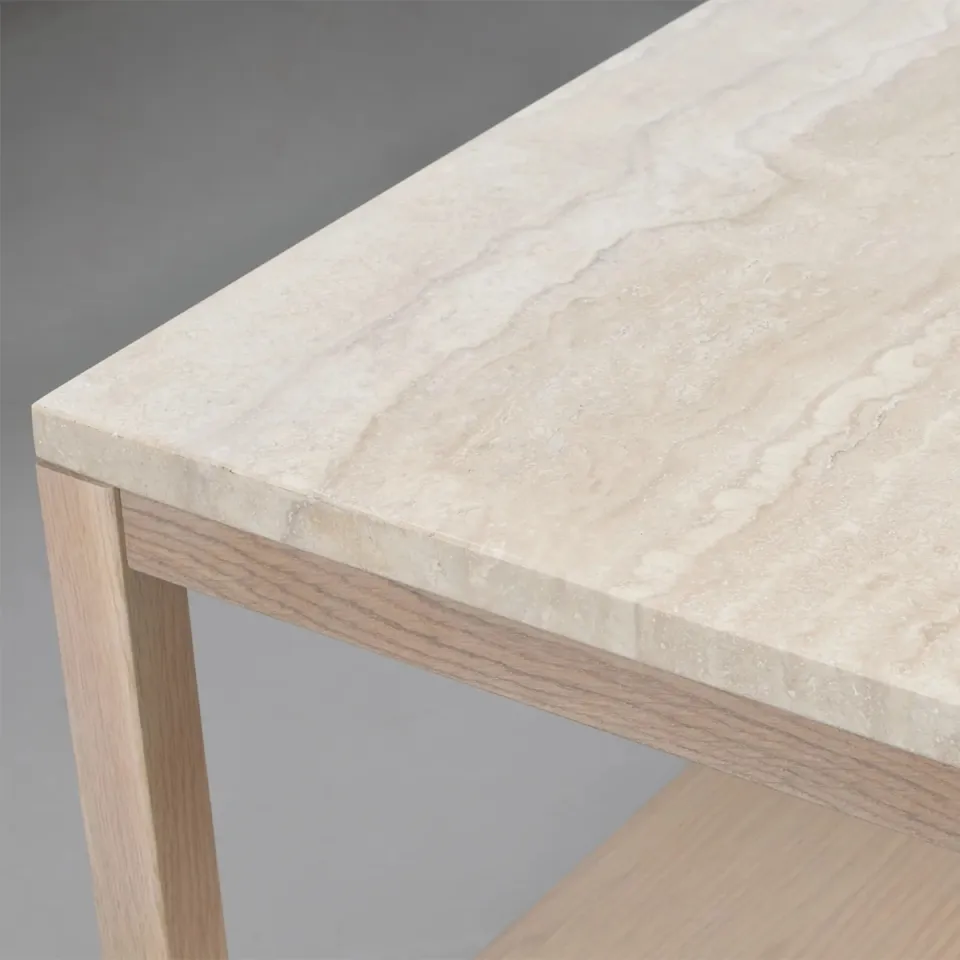 Rowico Home Orwel houten salontafel met travertine tafelblad - whitewash - 140 cm, foto 5