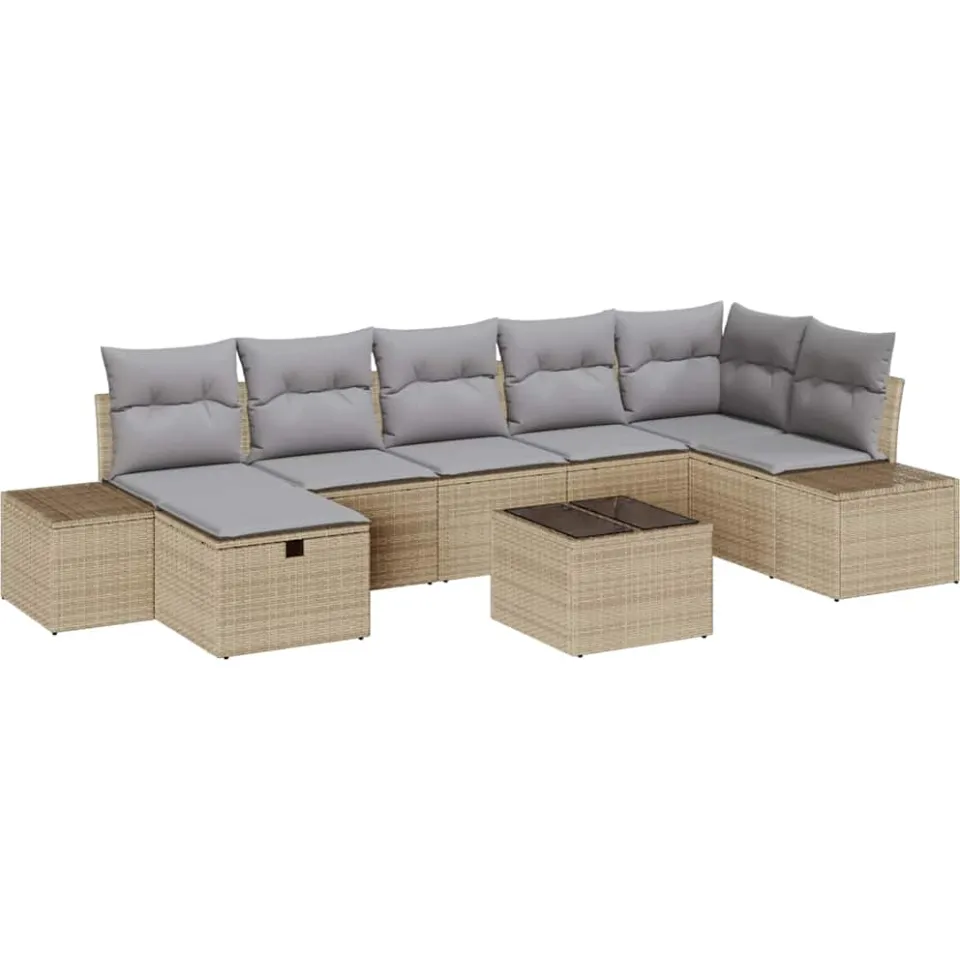 vidaXL Bankstel 7 st poly rattan Beige
