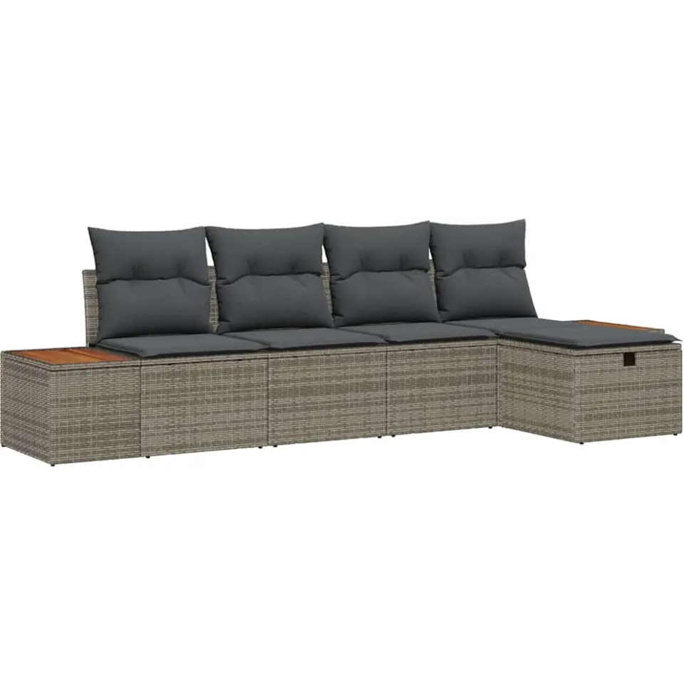 vidaXL Tuinbankenset 5 st Grijs poly rattan, foto 4