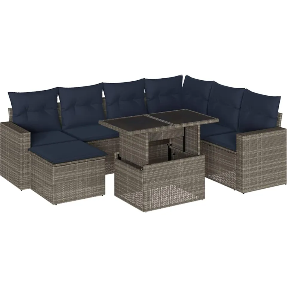vidaXL 8-delige tuinbankset met kussens, grijs polyrotan, foto 3
