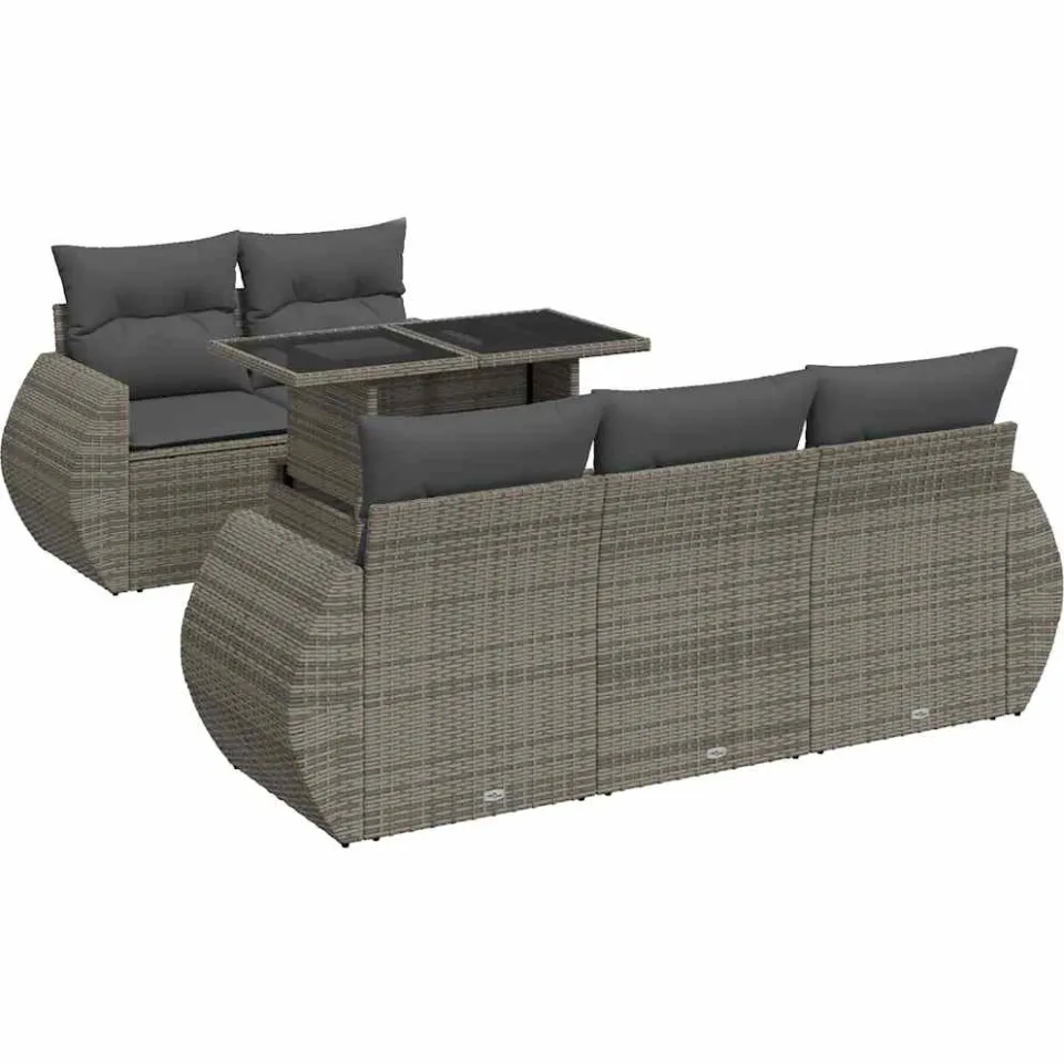 vidaXL 6-delige Loungeset met kussens poly rattan grijs, foto 3
