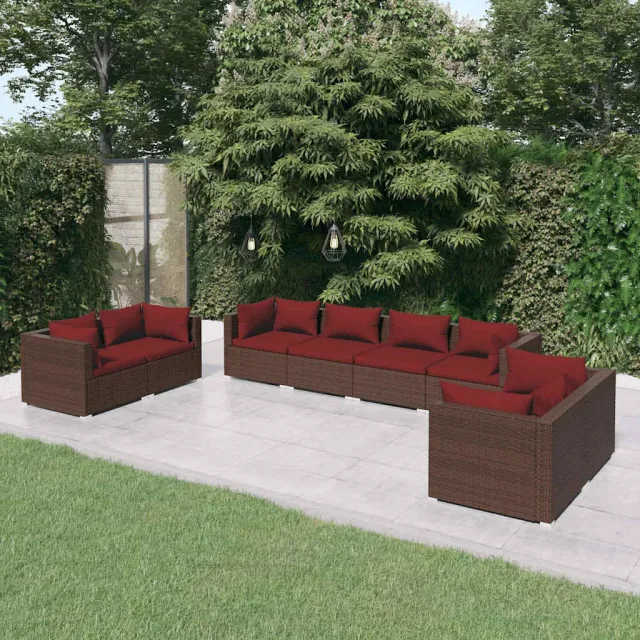 vidaXL 8-delige Loungeset met kussens poly rattan bruin, foto 2